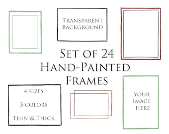 Watercolor Frames, Hand-Painted Clip Art Frames, Transparent Background Frames, Green Frames, Brown Frames, Black Frames, All sizes