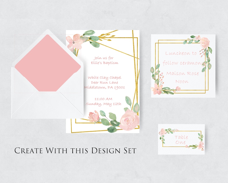 Pink and Gold Floral Frames Geometric Gold Frames With Blush Etsy