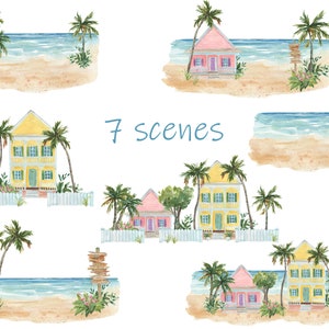 Florida Keys Clipart Kit includes palm trees, beach scene, fish, houses, Tropical Backgrounds, Key West, Key Largo, Seamless Digital Papers image 3