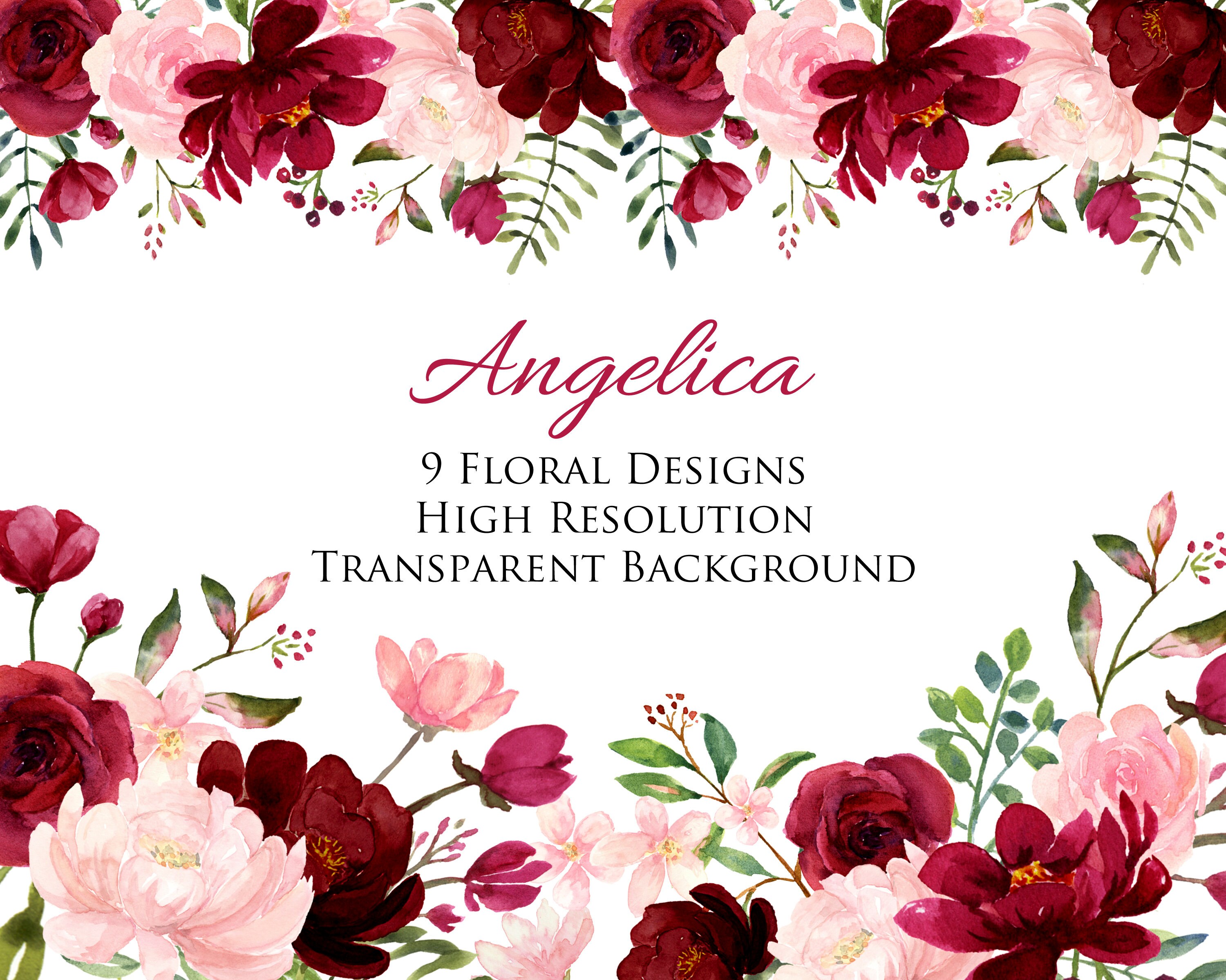 Blush and Burgundy Flowers Watercolor Clipart Collection ...