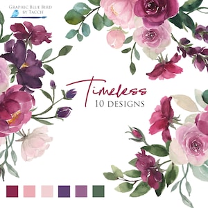 Blush, Burgundy and Plum Flowers Aquarelle Clipart Collection, Bourgogne Mariage, Motifs Floraux Peints à la main Fleurs pour Invitation au Mariage