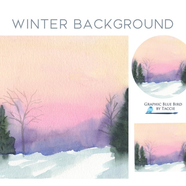 Winter Background, Winter Landscape, Watercolor snow scene, Social Media Background, Sunset Winter Scene, Instagram Background
