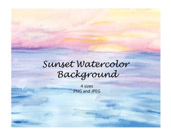 Colorful Watercolor Background, JPEG and PNG Files, Abstract Sunset Background, Watercolor Wash, Hand Painted  Digital Paper Background