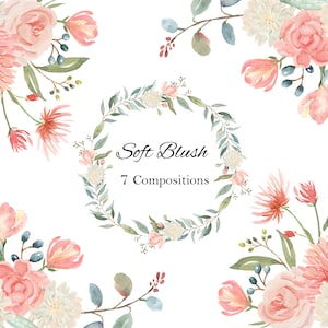 Blush, Creme und Koralle Pfirsich Aquarell Clipart, Korallen Blumen, Blumenkranz, Eukalyptus Clipart, DIY HochzeitSeinladung