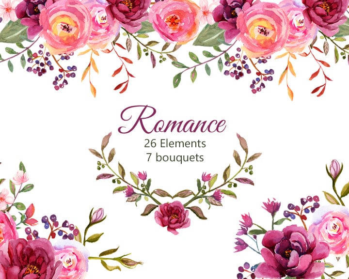 Flores de acuarela de borgoña y rosa florales de boda - Etsy España Flores de acuarela de borgoña y rosa florales de boda - Etsy España