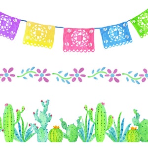 Fiesta Clip Art Kit, Picado banner, Pinata, Guitar, Mexican Flowers, Latino Party Designs, Watercolor Clip Art, Cactus, Frames & Borders image 9