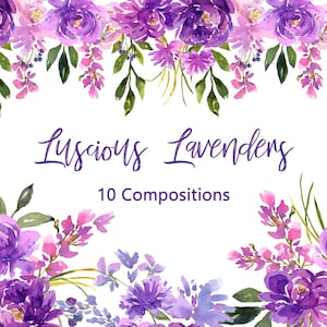 Lila BlumenDesigns, Aquarell Cip Art, Lavendel Aquarell Blumen Kollektion, Hochzeit Clip Art, Clipart für DIY Einladungen