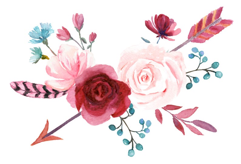 Boho Blush and Burgundy Floral Watercolor Clip Art Pink Blush | Etsy