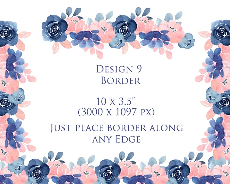 Blush &amp; Navy Flowers Nine Designs Floral Topper Border and | Etsy