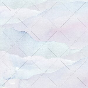 May include: Abstract watercolor background with soft, blended shades of blue and purple. The colors create a layered effect, resembling mountains or clouds.