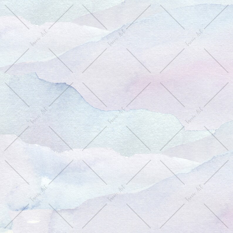May include: Abstract watercolor background with soft, blended shades of blue and purple. The colors create a layered effect, resembling mountains or clouds.