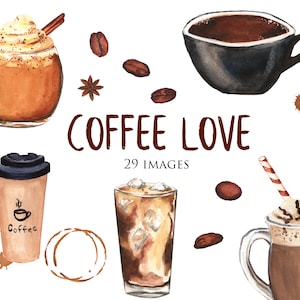 Kaffee Clipart 12 Kaffeegetränke, Espresso, Café Latte, Kürbis Gewürz Latte, Cappuccino, Kaffeebecher, Kaffee PNG, Aquarell Kaffee Clipart