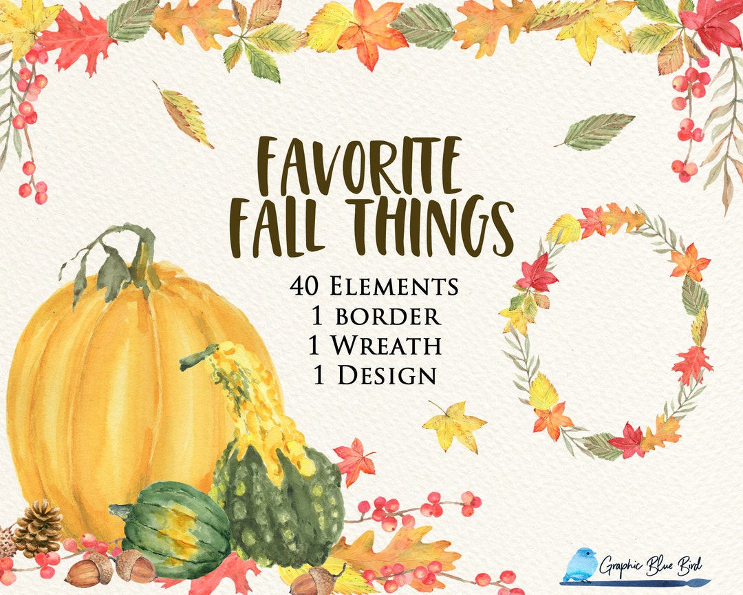 Favorite Fall Object Favorite Fall Things, Watercolor Clip Art, Fall Leaves, Acorns, Pumpkin ...