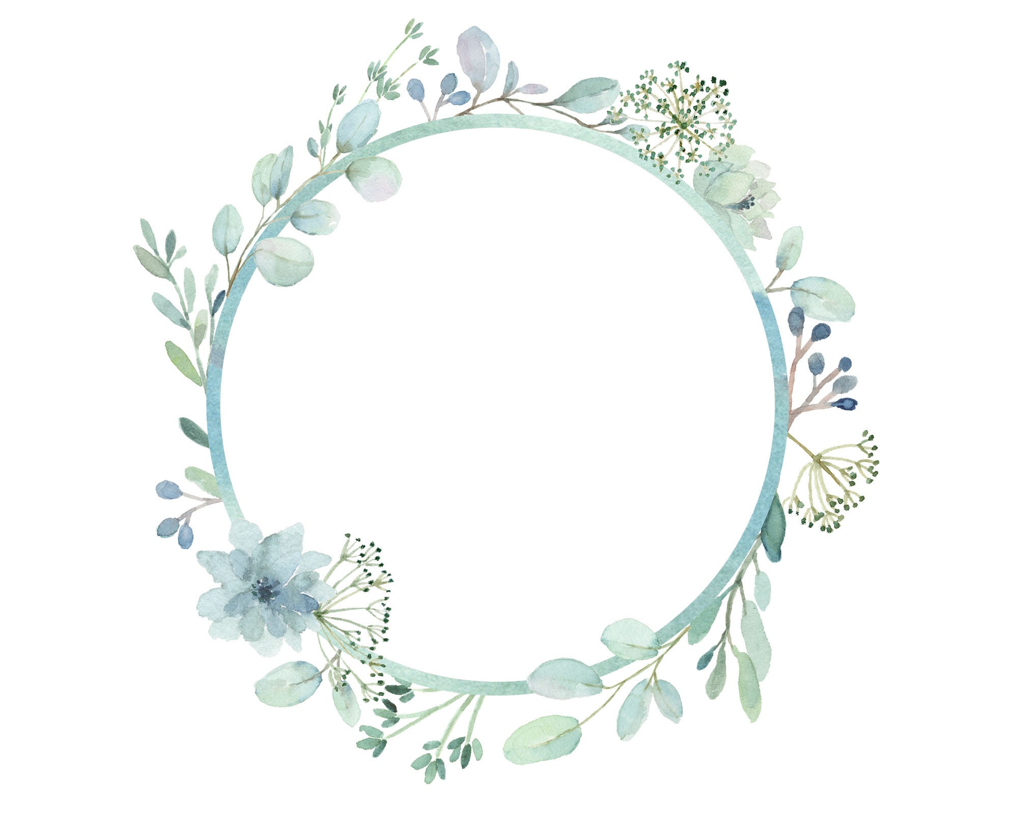 Greenery Frames and Wreaths, Watercolor Clip Art, Eucalyptus Frames ...