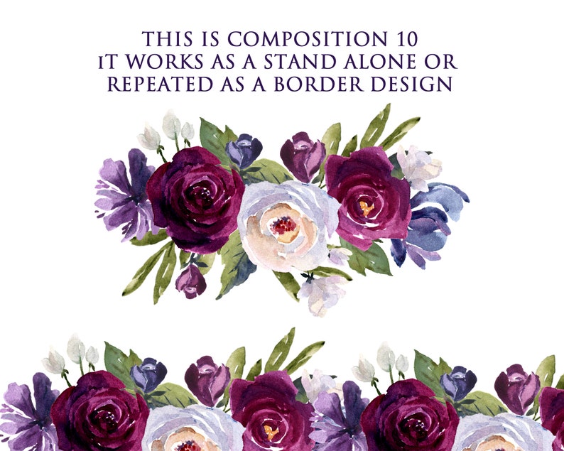 Watercolor Clipart Burgundy Blue Purple and Plum Flowers in | Etsy