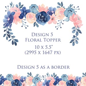 Blush &amp; Navy Flowers, Nine Designs, Floral Topper, Border and Templates ...