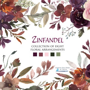 Herfst aquarel bloemen bladeren bloemen boeketten bruin oranje pruim roze rozen pioenrozen Clipart herfst bruiloft aquarel bloemen Clipart