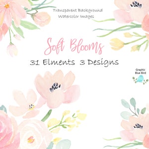 Weiche blush rosa und gelbe Blumen, Aquarell Clip Art für Braut shower oder Baby Shower, individuelle Elemente und zusammengesetzte florale Designs