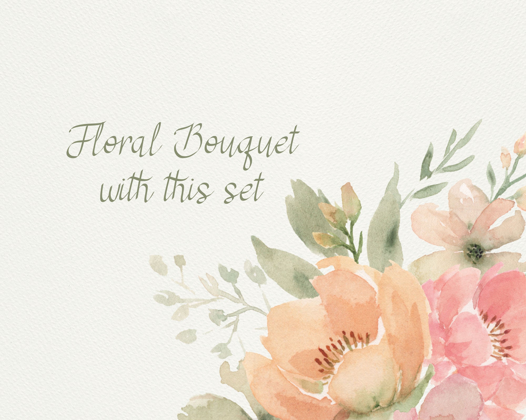 Watercolor Flowers in Blush Pink and Coral With Greenery | Etsy