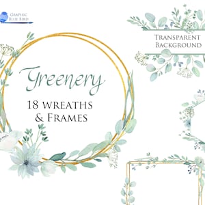 Groen Frames en Kransen, Aquarel Clip Art, Eucalyptus Frames, Goud Geometrisch Groen Frame, Groen Logo, Aquarel Bladeren,