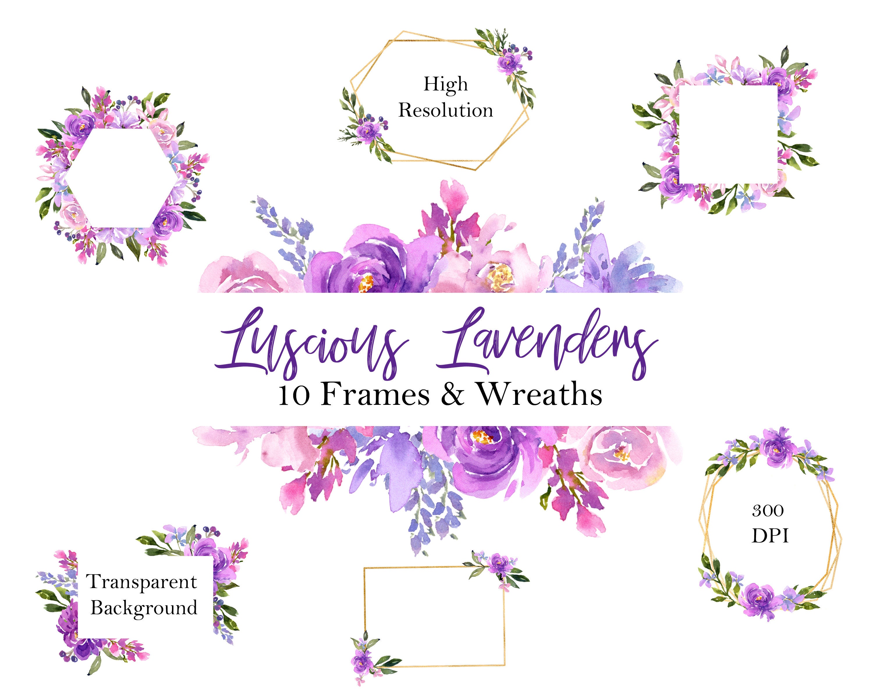 Purple Fl Frames Lavender And Watercolor 50