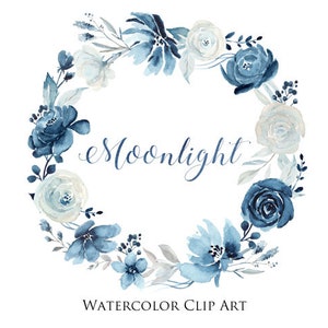 Blauer Blumenkranz, Blau-Weißer Blumenkranz, Aquarell Clip Art