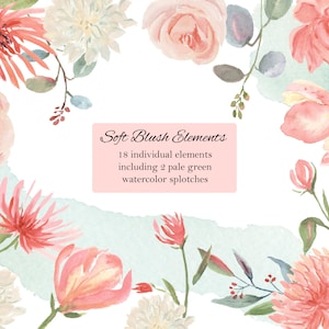 Blush, Creme und Koralle Pfirsich Einzelelemente Aquarell Clipart, Koralle Blumen, Eukalyptus Clipart, DIY HochzeitSeinladung