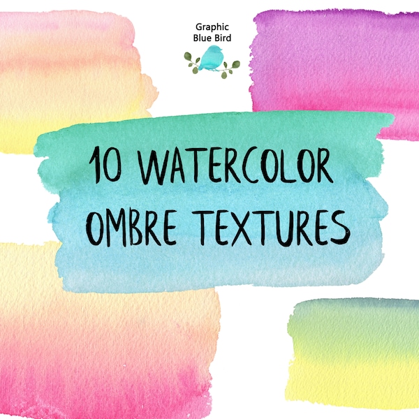 Ombre Watercolor Textures, Colorful Watercolor Backgrounds, Watercolor Splotches in Blues, Greens, Pinks, Blush, Greens and yellows