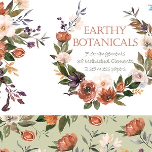 Roest en witte bloemen, koper en beige bloemen, herfst bloemenkransen en ontwerpen, herfst clipart, vintage bloemen, naadloos papier