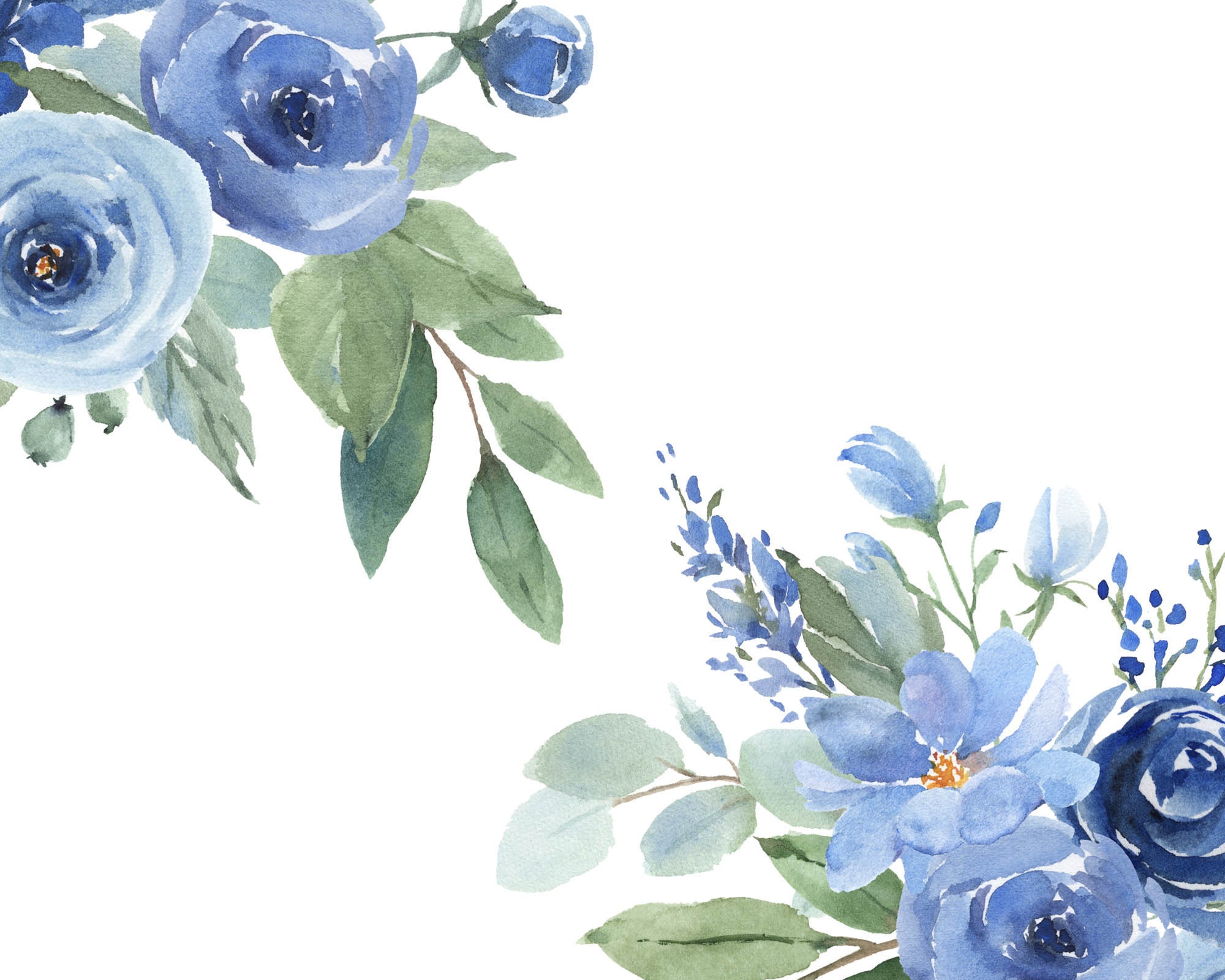 Blue Watercolor Flowers Individual Elements and Bouquets Semi Etsy UK