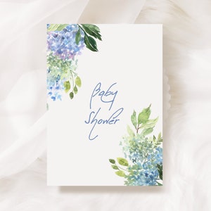 Blue Hydrangeas Transparent Background, Blue Watercolor Flowers and Pink Hydrangeas with Greenery image 5