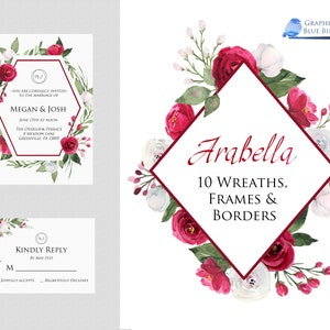 Corona e cornici di borgogna e bianco Clipart ad acquerello, rose rosse, rose bianche, matrimonio di Natale, San Valentino, fiori di Borgogna