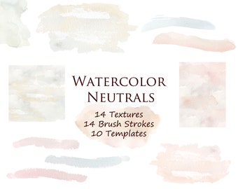 Aquarel neutralen Collectie van neutrale texturen, achtergronden, penseelstreken, sjablonen, grijstinten en aardetinten, geen commerciële licentie nodig