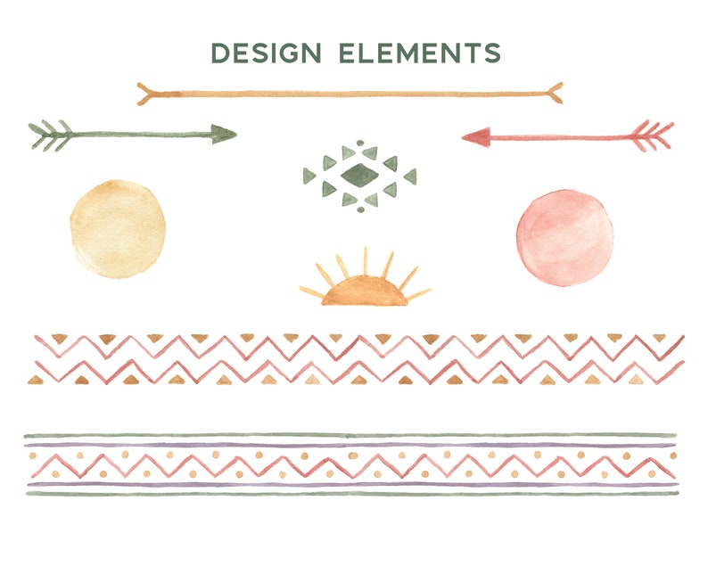 Southwestern Desert Clipart Kit includes Cactus, Desert Mountain Backgrounds, Tribal Design Elements, Boho Clipart image 7