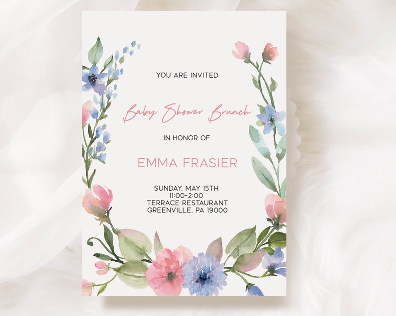 Pink and Blue Flowers Baby Shower Gender Reveal Blush Pink Etsy