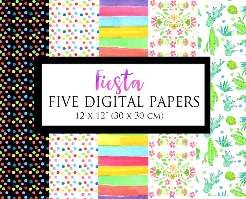 Fiesta Clip Art Kit, Picado banner, Pinata, Guitar, Mexican Flowers, Latino Party Designs, Watercolor Clip Art, Cactus, Frames & Borders image 6