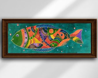 Fisch Gemälde: Buntes Acrylbild (20,5x24cm)