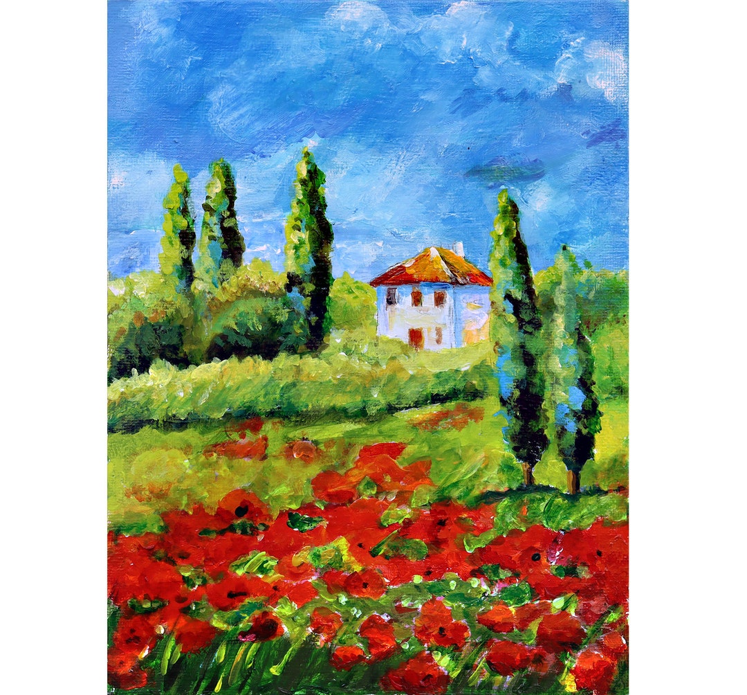 Tuscany Painting Poppy Original Art Italy Original Artwork Tuscany ...