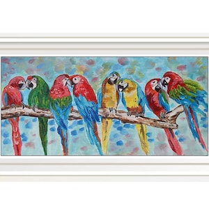 Parrots Painting Parrots Original Art Birds Wall Decor Parrot Vibrant Artwork  Colorful Parrot Painting  by NinaPaintingsGR