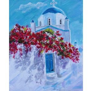 Santorini Seascape Painting: Original Greek Street Art, Acrylic on Canvas