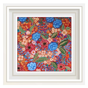Abstract bloemenschilderij: levendige acrylbloemen op canvas (15,7 x 15,7 in)
