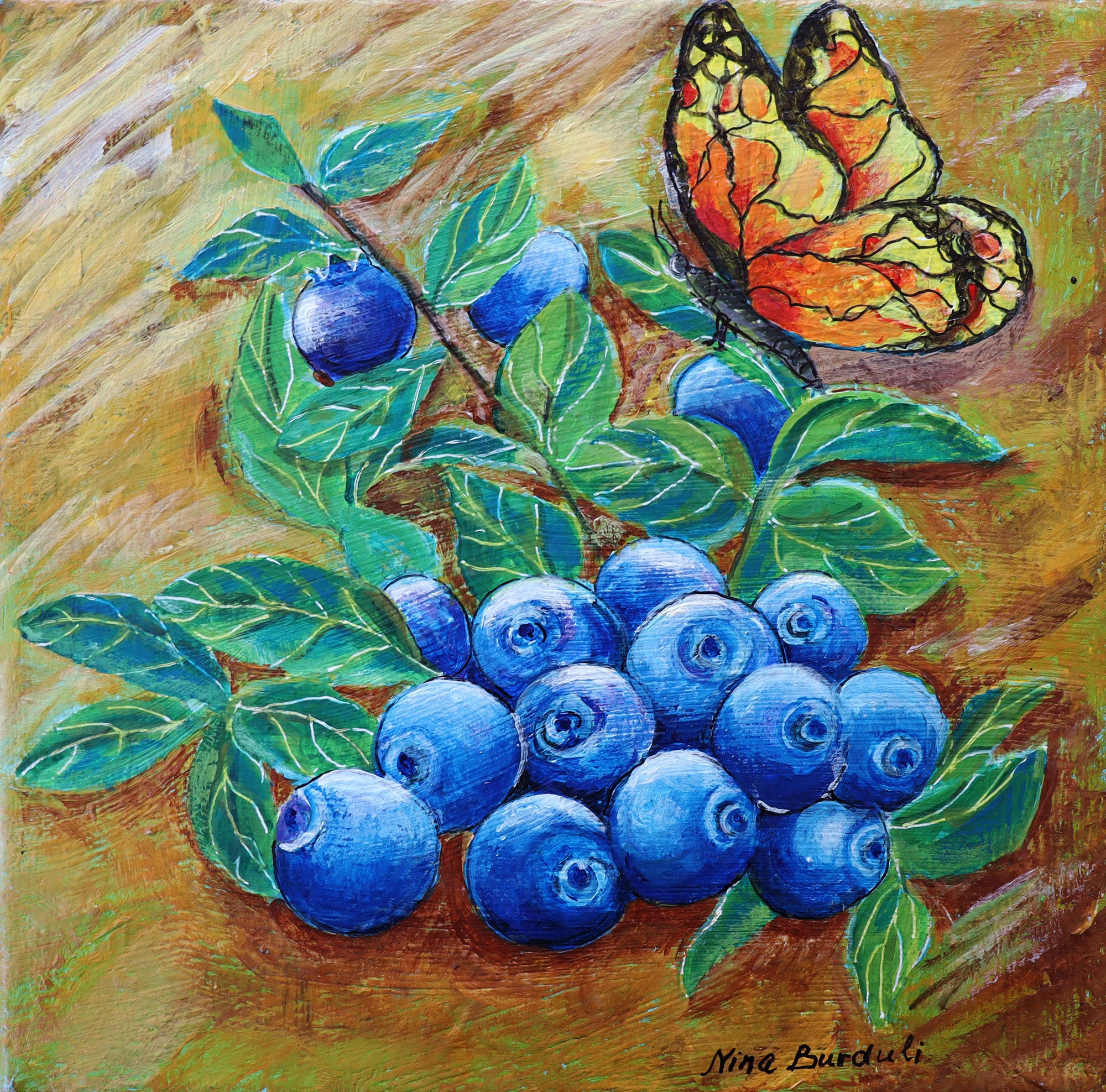 Blueberry Painting Blueberry Artwork Wall Art Fruit Painting Etsy