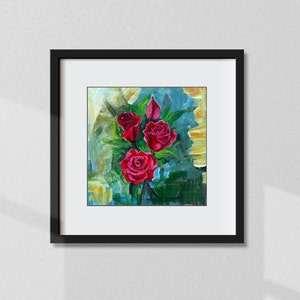 Red Roses Painting: Original Impasto Floral Art, 10x10&quot;