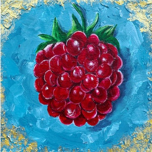 Raspberry Painting: Original Acrylic Fruit Still Life, 8x8&quot;