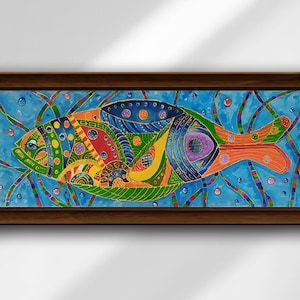 Whimsical Fish Acrylic Painting: Colorful Wall Art (8x24)