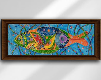 Pittura di pesce Arte della parete di pesce Opera d'arte di pesce Arte originale di pesce Opera d'arte di pesce 8 da 24" di NinaPaintingGR