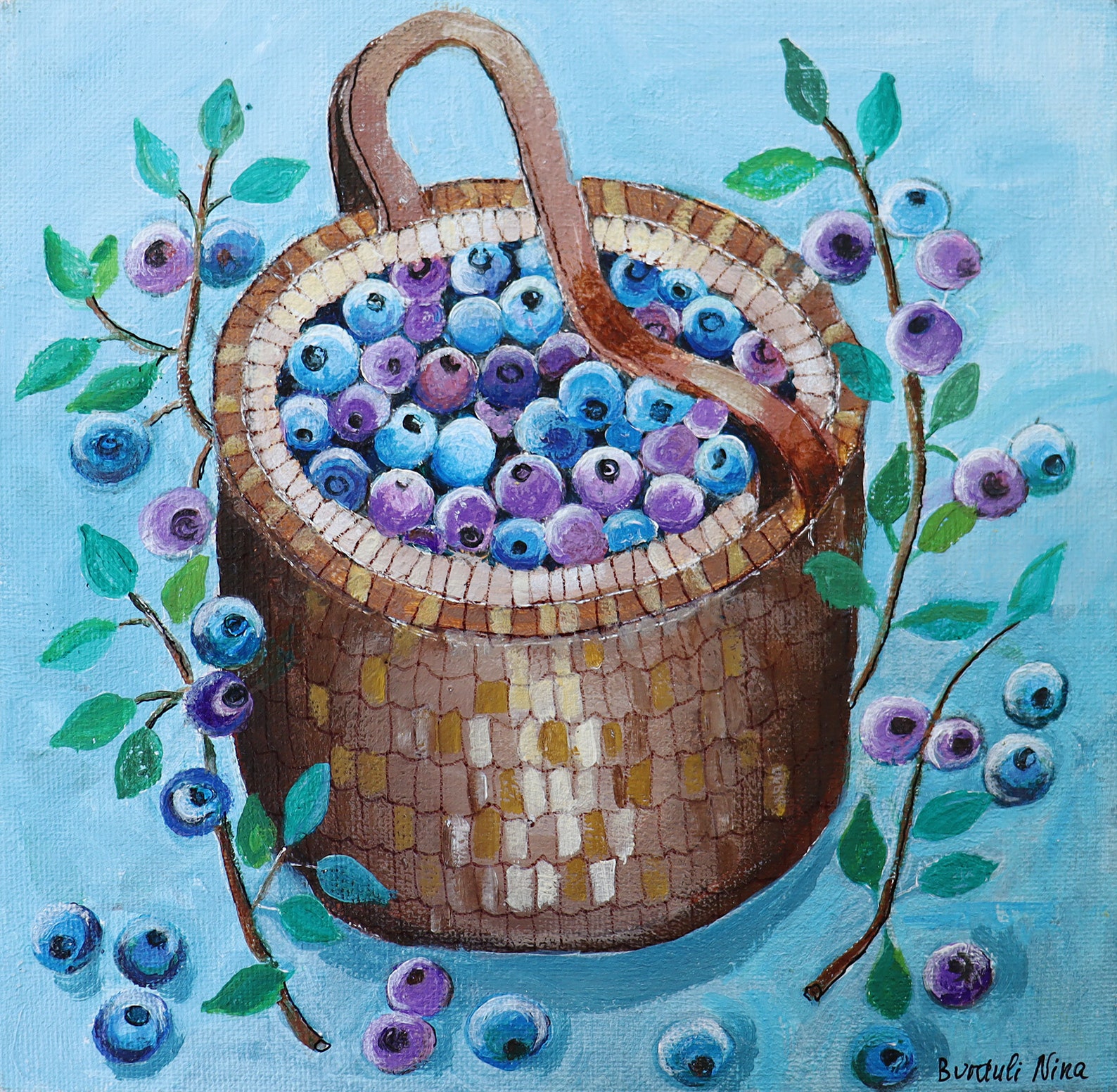 Blueberry Painting Blueberry Artwork Wall Art Basket Kitсhen Etsy