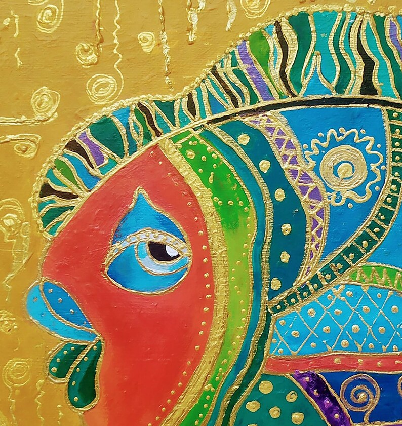 Fish Painting Gold Fish Wall Art Original Artwork Tropical Etsy