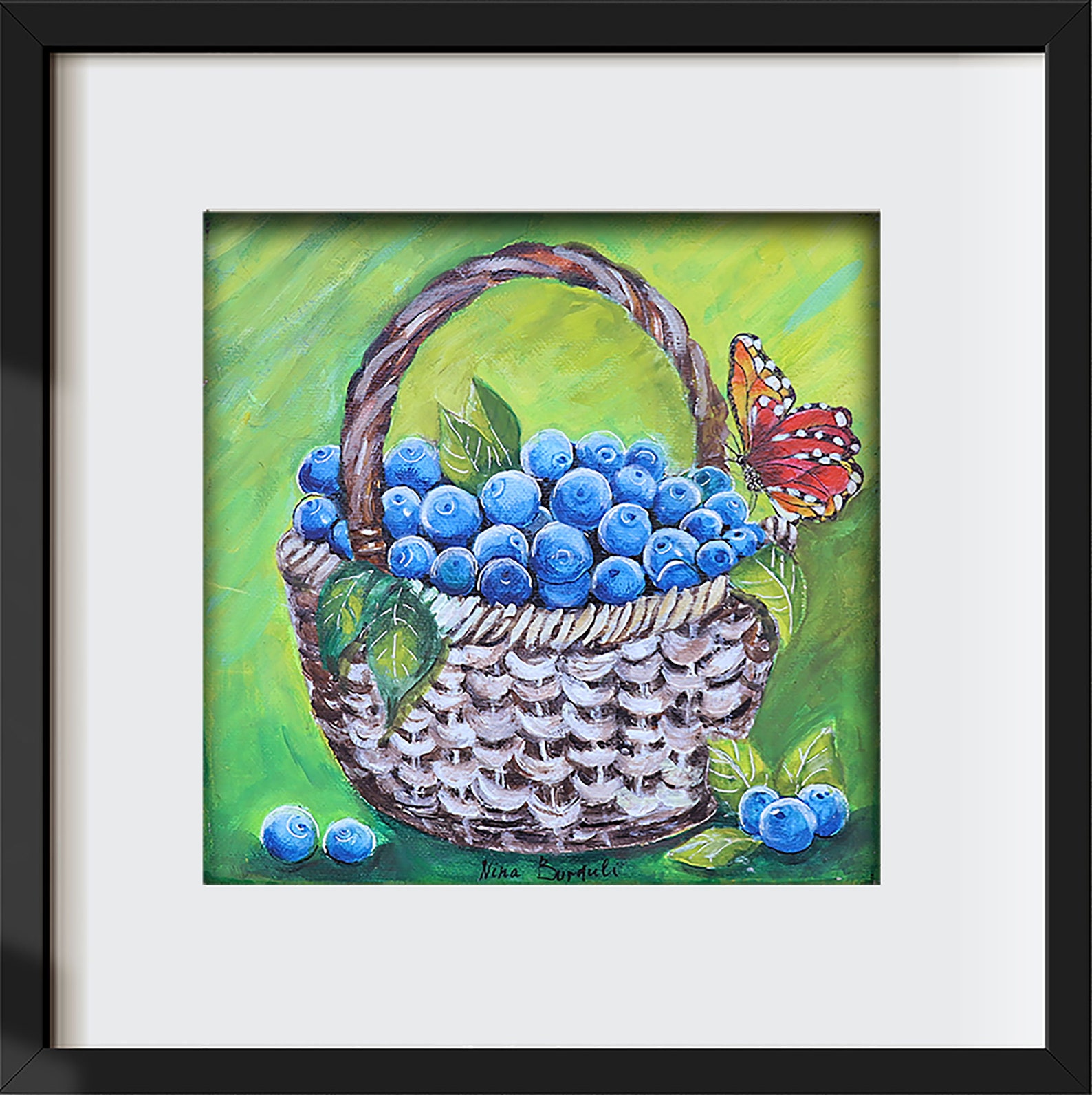 Blueberry Painting Blueberry Artwork Wall Art Fruit Painting Etsy