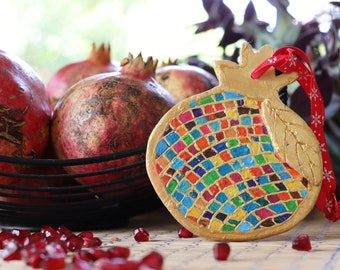 Pomegranate Ornament Fruit Decor Christmas Gift Unique Home Decor 4 by 5" by NinaPaintingGR